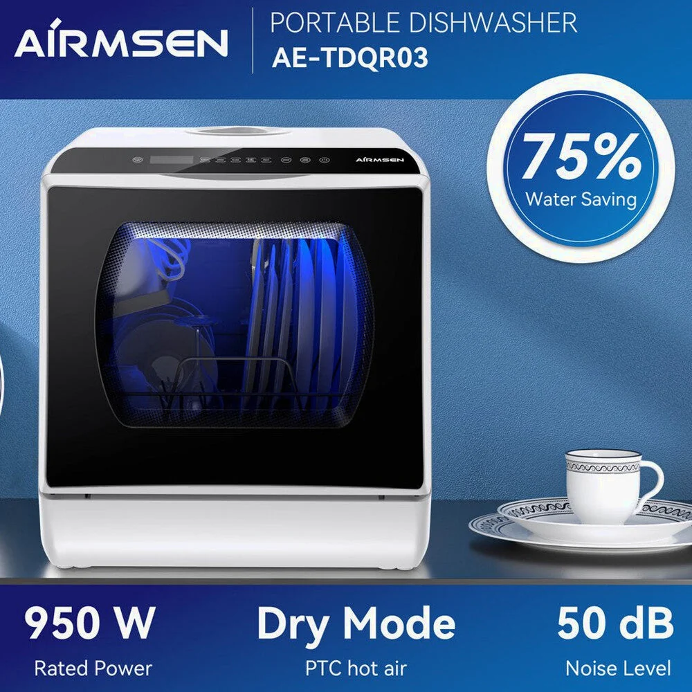 AIRMSEN Portable Countertop Dishwasher, 5-Liter Built-In Water Tank, 5 Washing Programs - AE-TDQR03 - Image 9