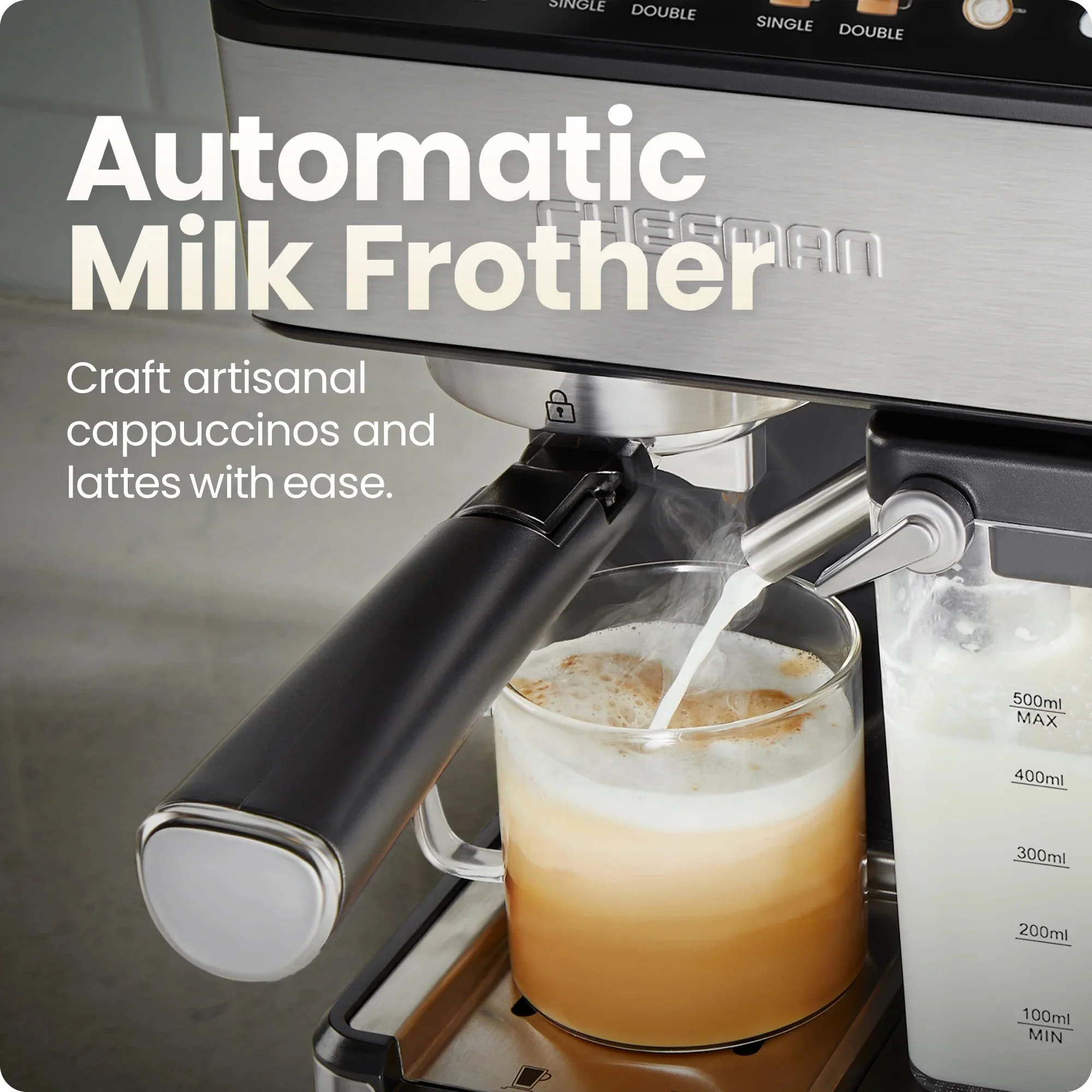 Chefman CafeMaster Pro 6-in-1 Espresso Machine With Milk Frother, Stainless Steel, 1.8-Liter - RJ54-I-SV / RJ54-I-SV-AM - Image 6