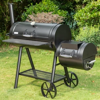941 Sq.in. Overlarge BBQ Charcoal Grill with Offset Smoker, Black