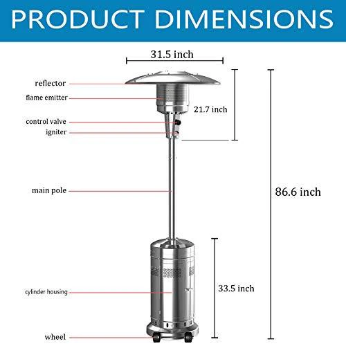 2 Set 48,000-BTU Umbrella Patio Propane Heater with Wheels,Stainless Steel Patio Heater,Stainless Steel Floorstanding Liquid Propane Heater Outdoor Patio,Patio Heater Standing Outdoor (Color:Silver) - Image 3