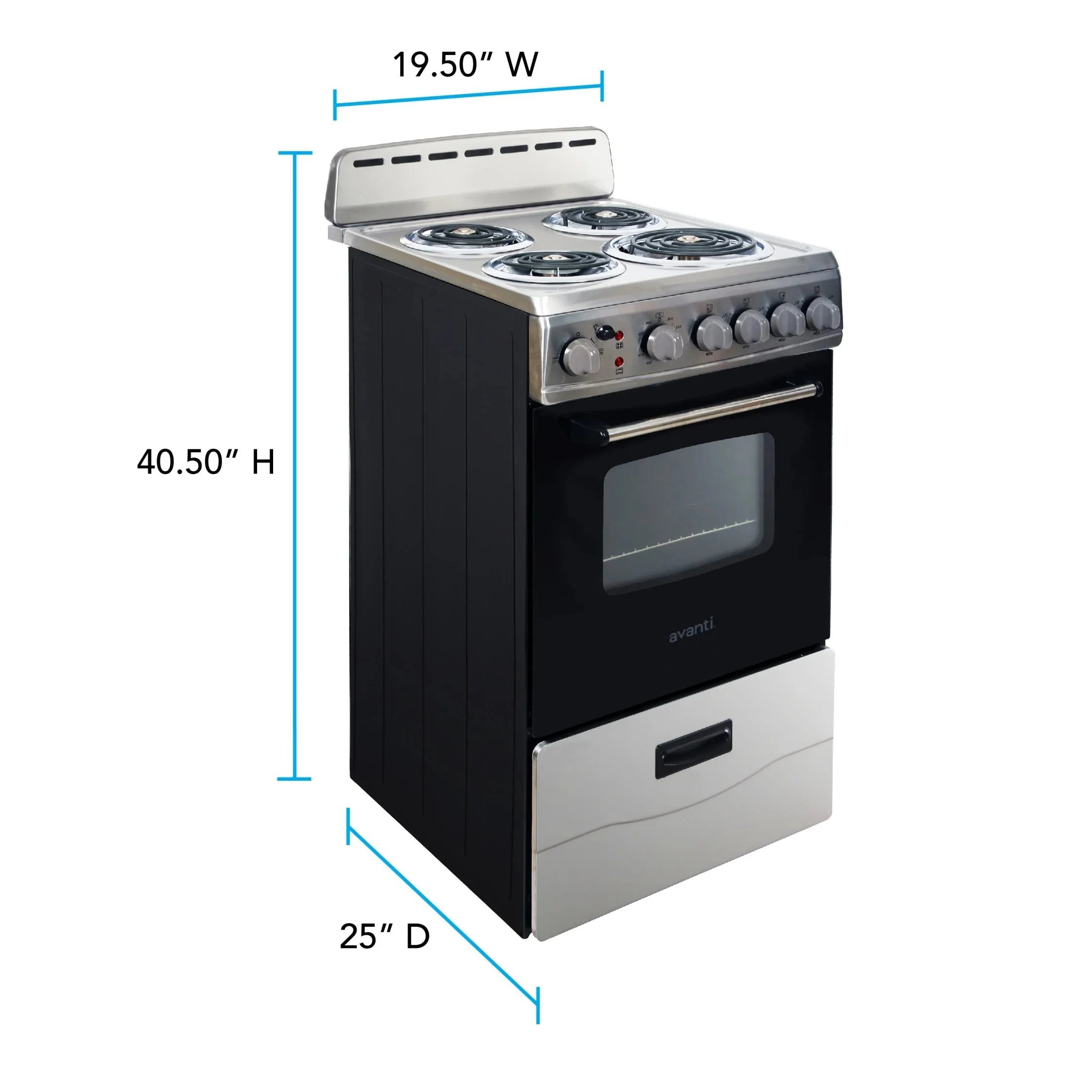Avanti 20 Inch Freestanding Electric Range Oven, 2.1 Cu. Ft., Stainless Steel - ERU200P3S - Image 4