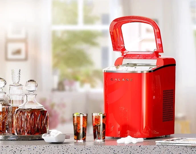 Galanz Portable Countertop Ice Maker, 26 lbs in 24 Hours, 9 Bullet Cubes in 9 Minutes, 2 Ice Sizes, 2.1 L, Retro Red - Image 4