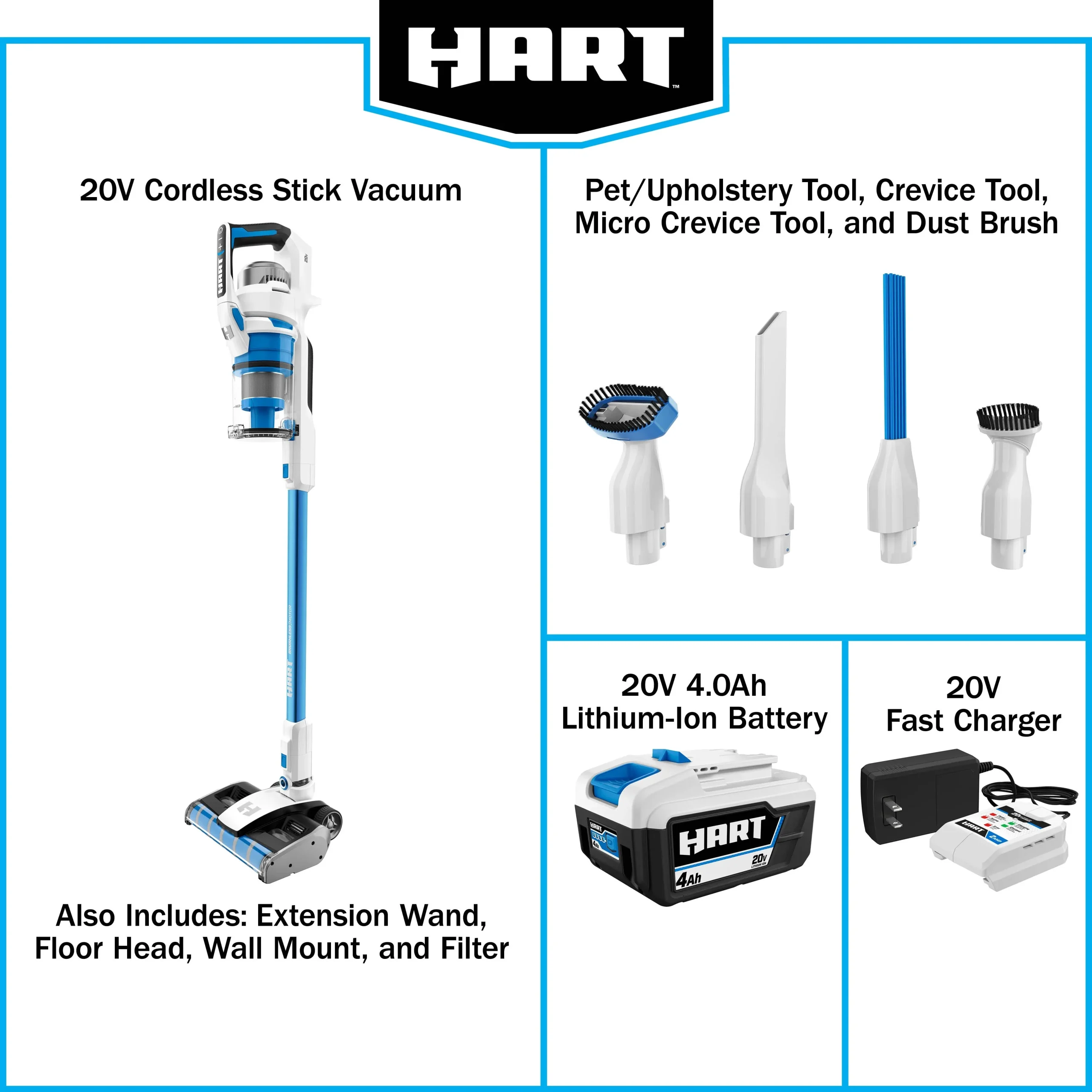 HART 20-Volt Dual Brushroll Stick Vacuum Kit With 4.0 Ah Lithium-Ion Battery - Image 15