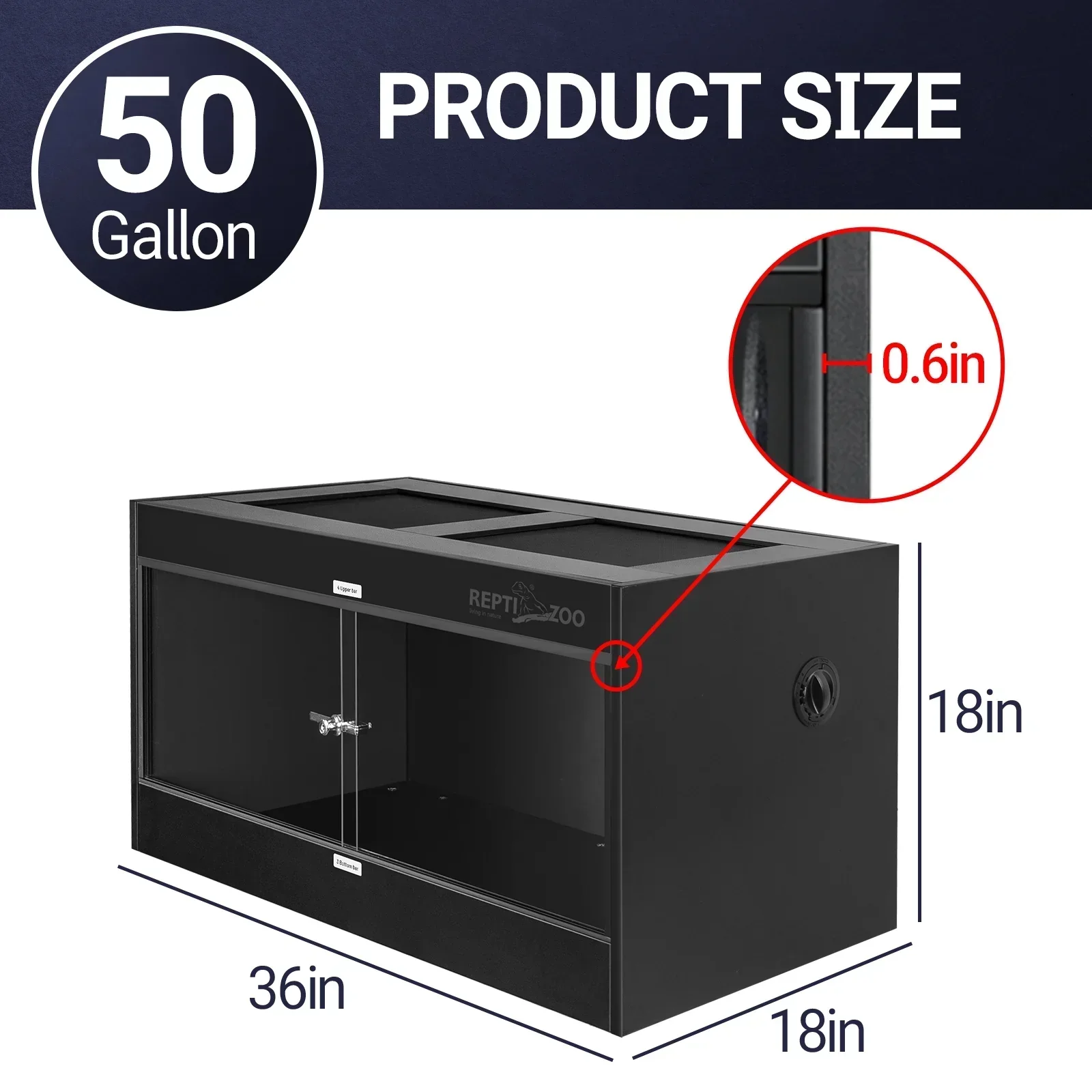 REPTIZOO 40 Gallon PVC Reptile Enclosure, 36x18x18, With Glass Sliding Door - Image 2