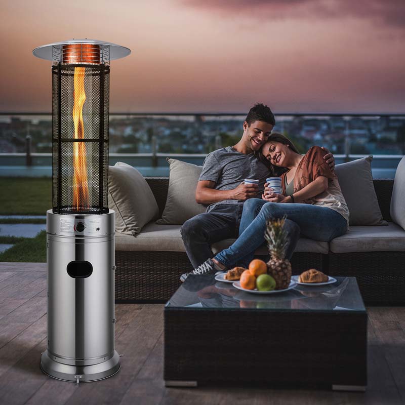 41000 BTU Standing Propane Patio Heater with Wheels, Stainless Steel Round Glass Tube Gas Outdoor Heater - Image 17