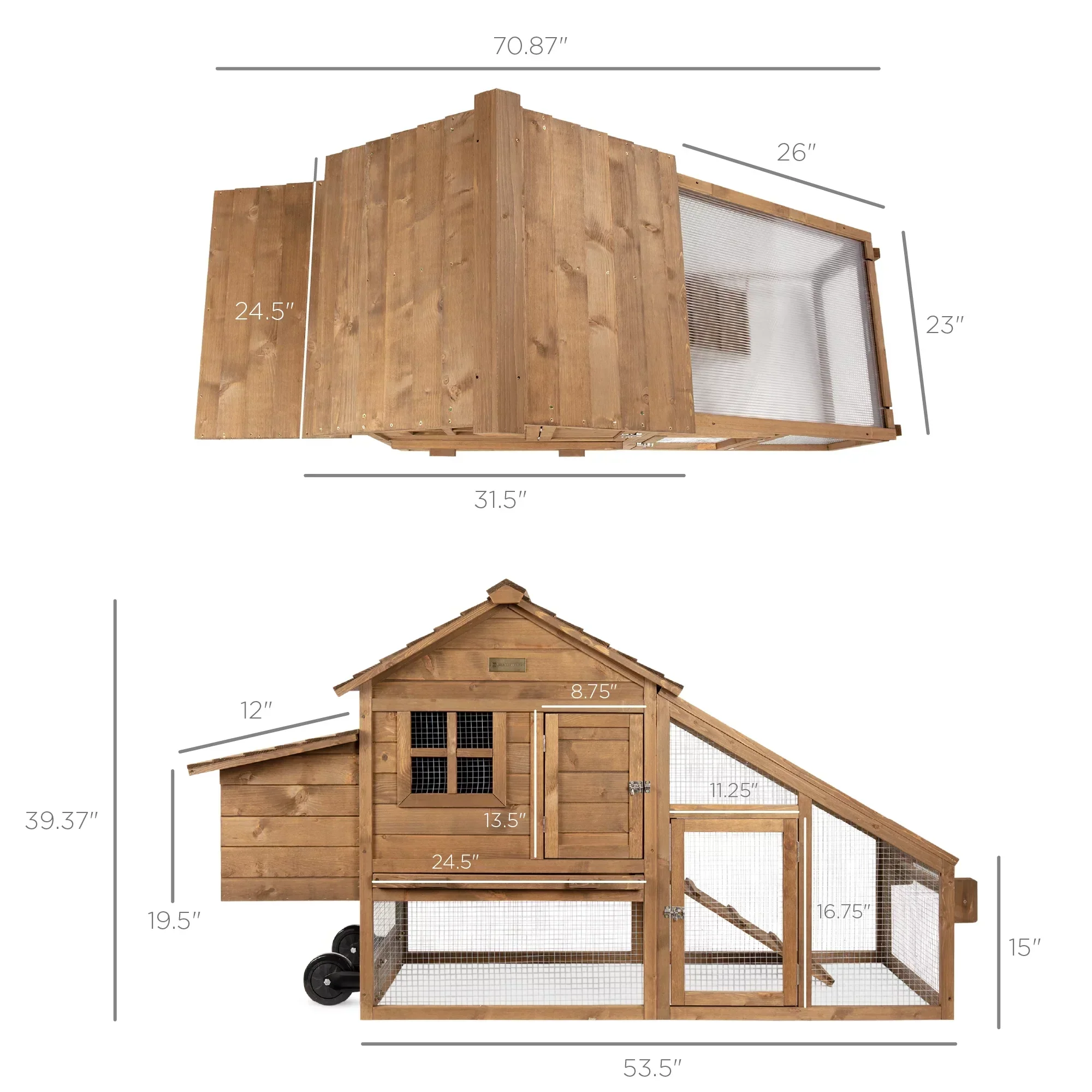 Best Choice Products Mobile Fir Wood Chicken Coop Tractor, 70in, Wheels, 2 Doors, Nest Box, Removable Tray - Image 7