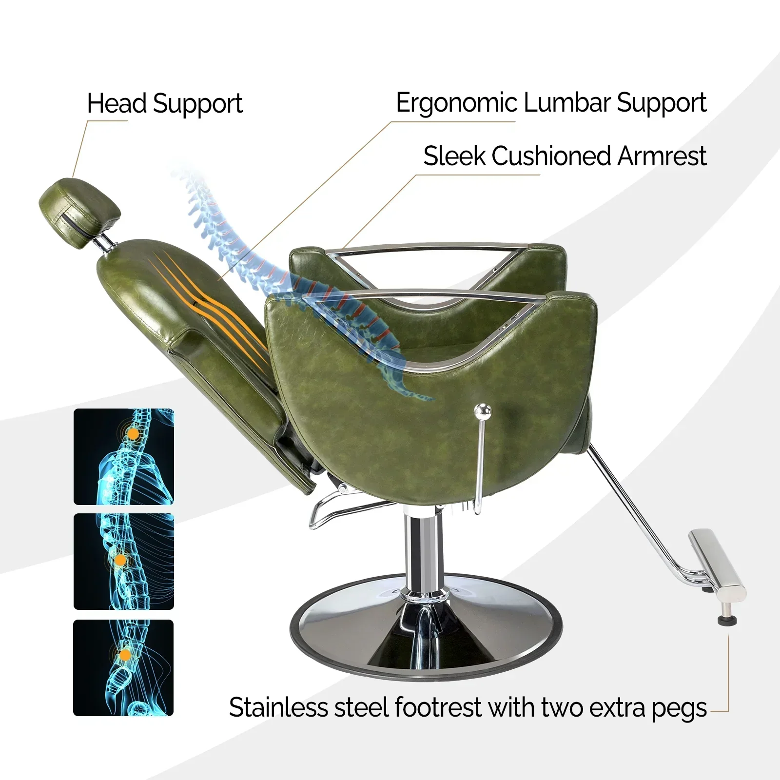 OmySalon Reclining Salon Chair With Footrest And 330 lbs Capacity - Image 3