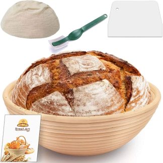 Bread Art 9 inch Bread Banneton Sourdough Proofing Basket Set with Bread Lame, Dough Scraper, Cloth Liner, eBook