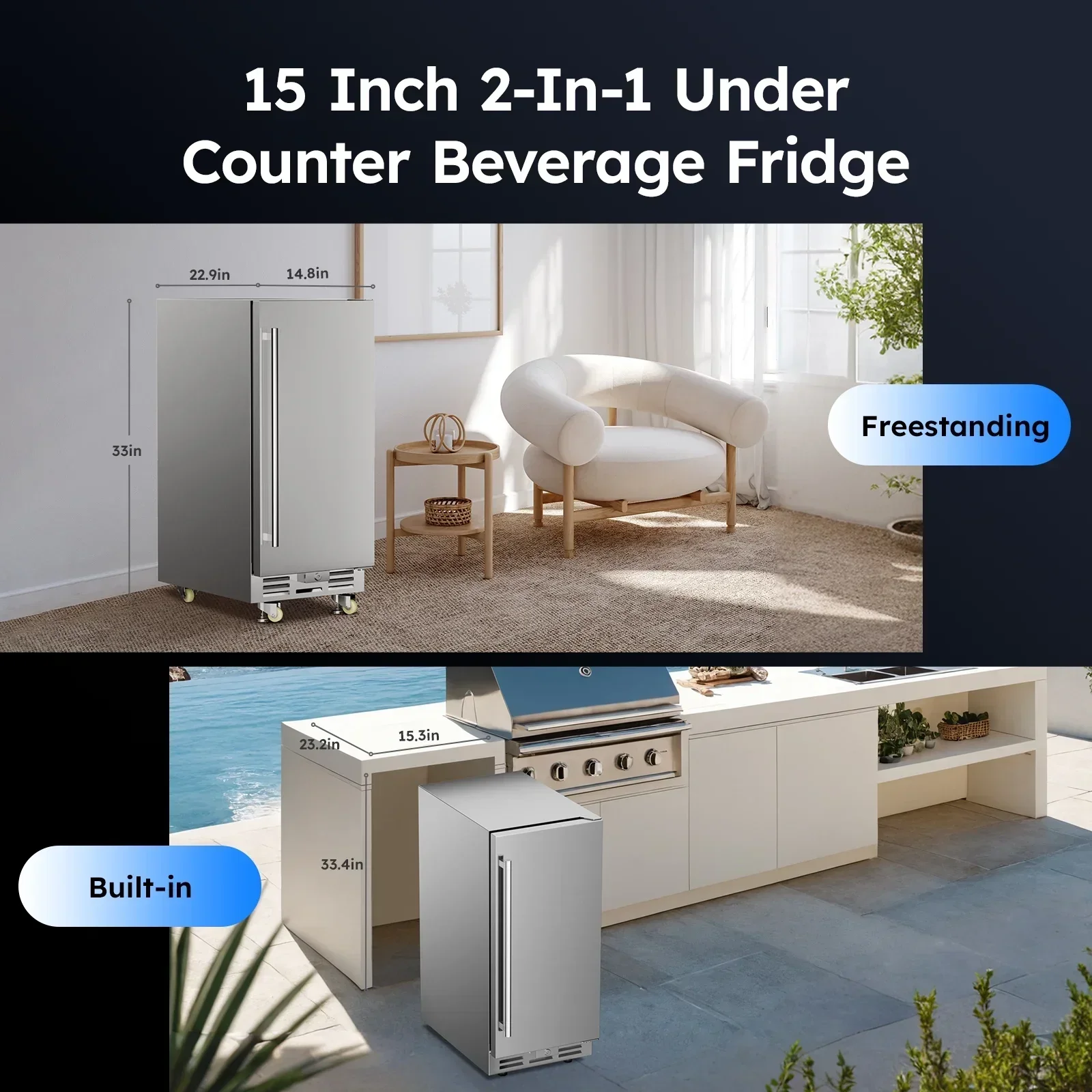 Ecojoy 15 Inch Stainless Steel Under Counter Beverage Refrigerator, 120 Cans - Image 4