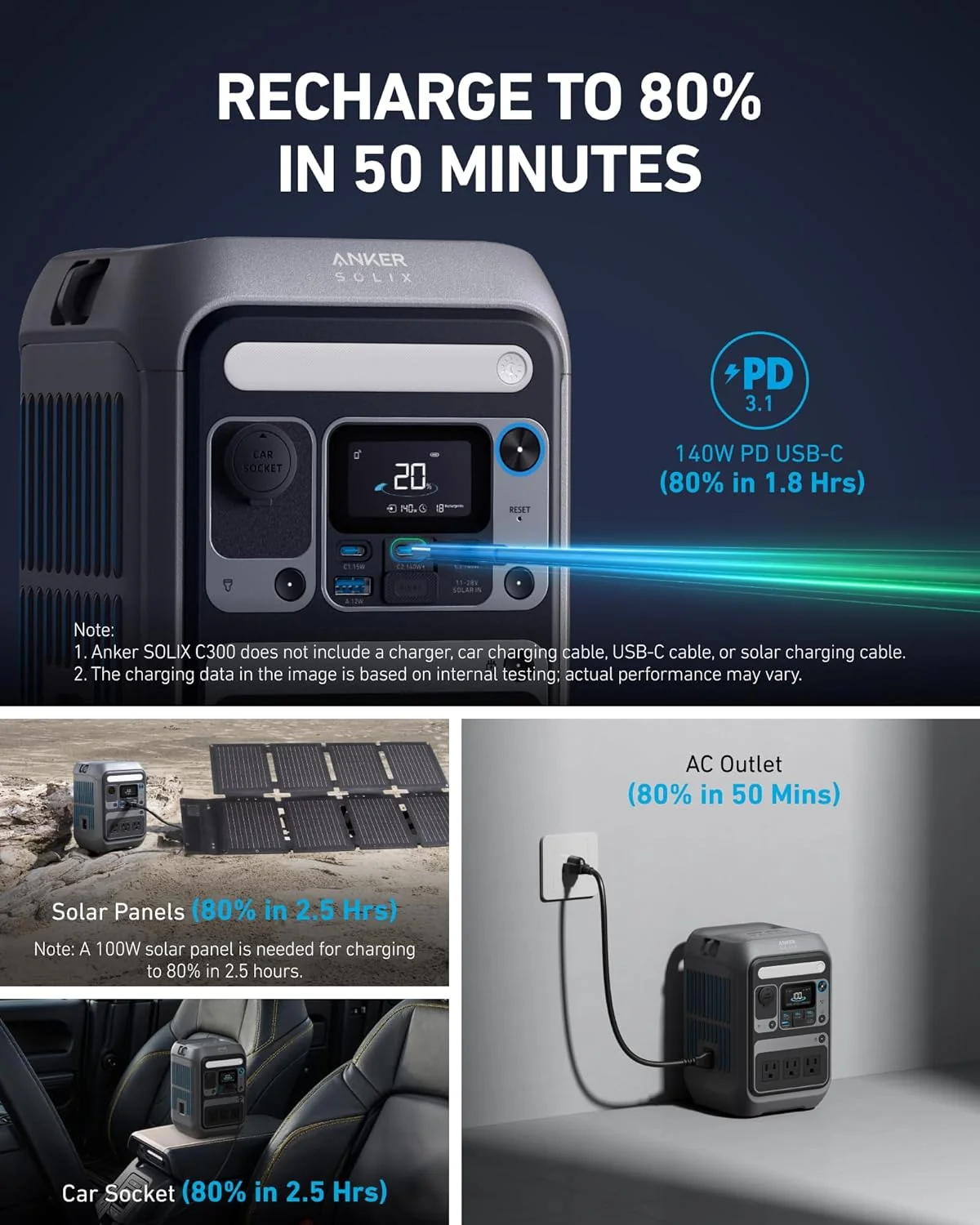 288Wh Portable Power Station - Model C300 - Image 3