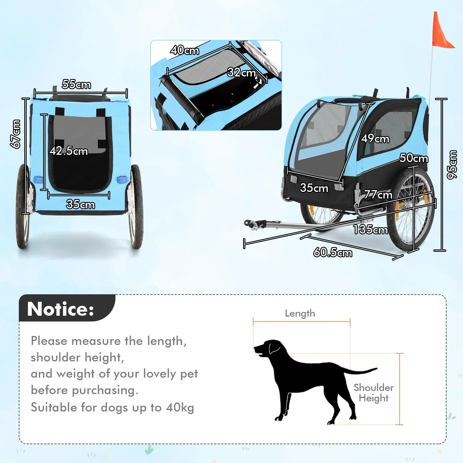 Pet Bike Trailer Holds 40kg Bicycle Trailer for Small & Medium-Sized Dogs - Image 4