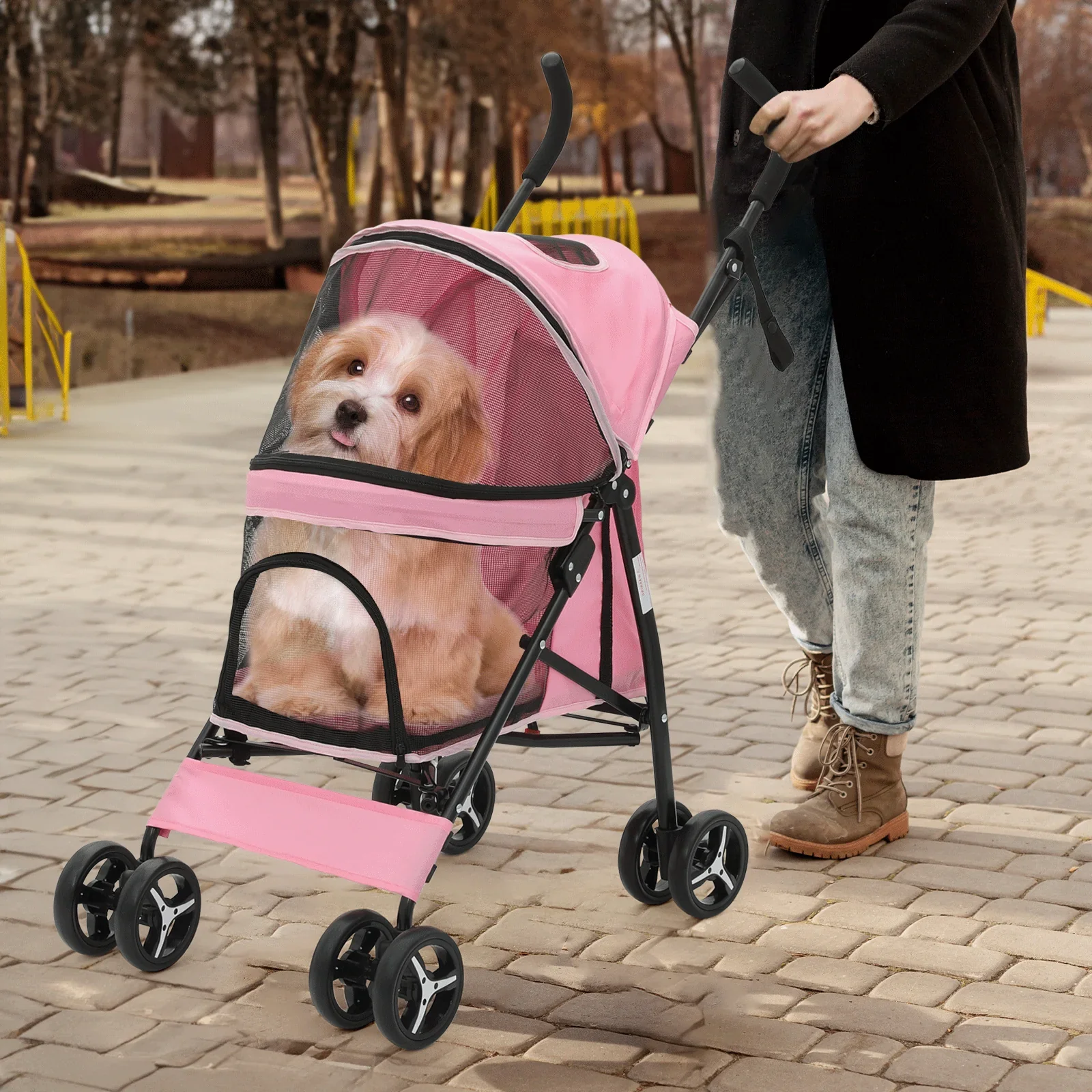 MoNiBloom Foldable Pet Stroller for Small Medium Dogs, 22 lbs, Pink - Image 4