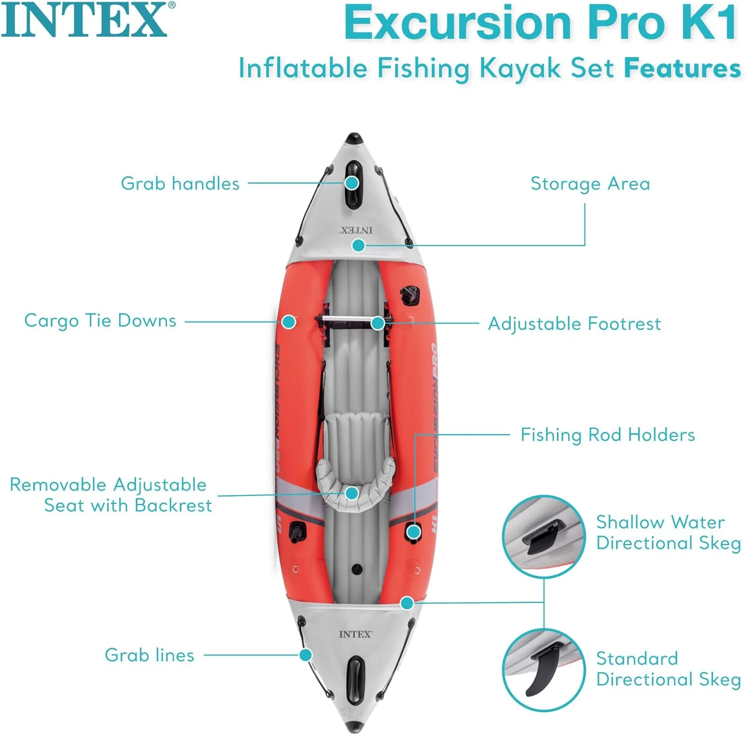 Excursion Pro Inflatable Kayak Series: Includes Deluxe 86in Kayak Paddles and High-Output Pump – SuperTough PVC – Adjustable Bucket Seat – Fishing Rod Holders – Grab Handles - Image 11