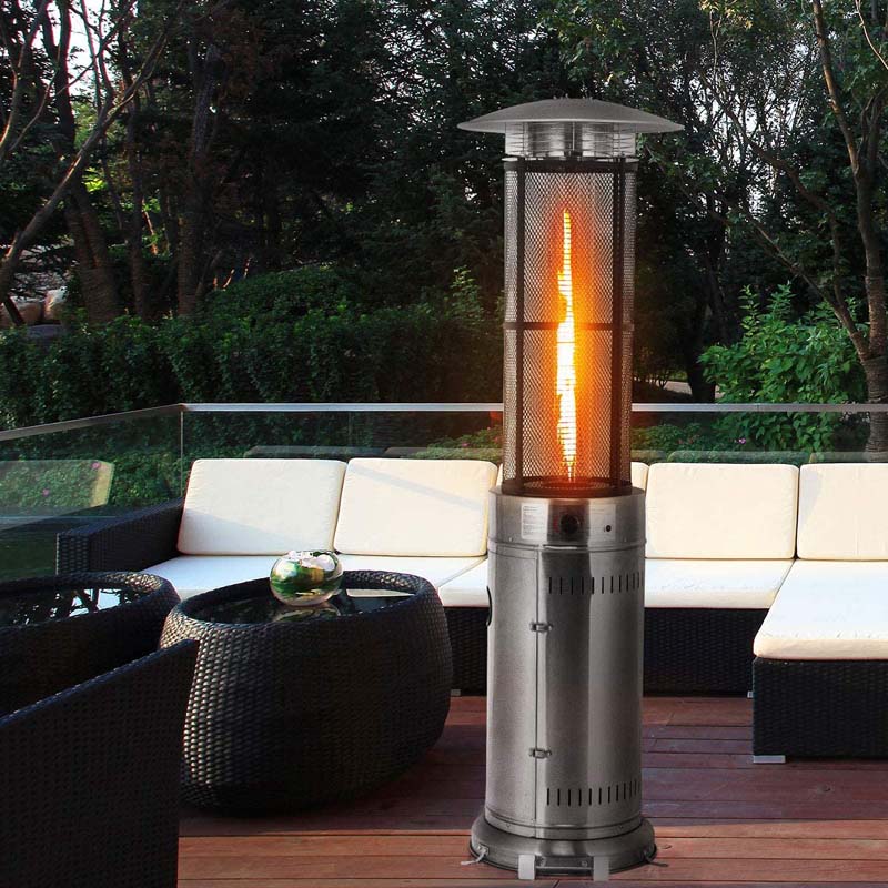 41000 BTU Standing Propane Patio Heater with Wheels, Stainless Steel Round Glass Tube Gas Outdoor Heater - Image 3