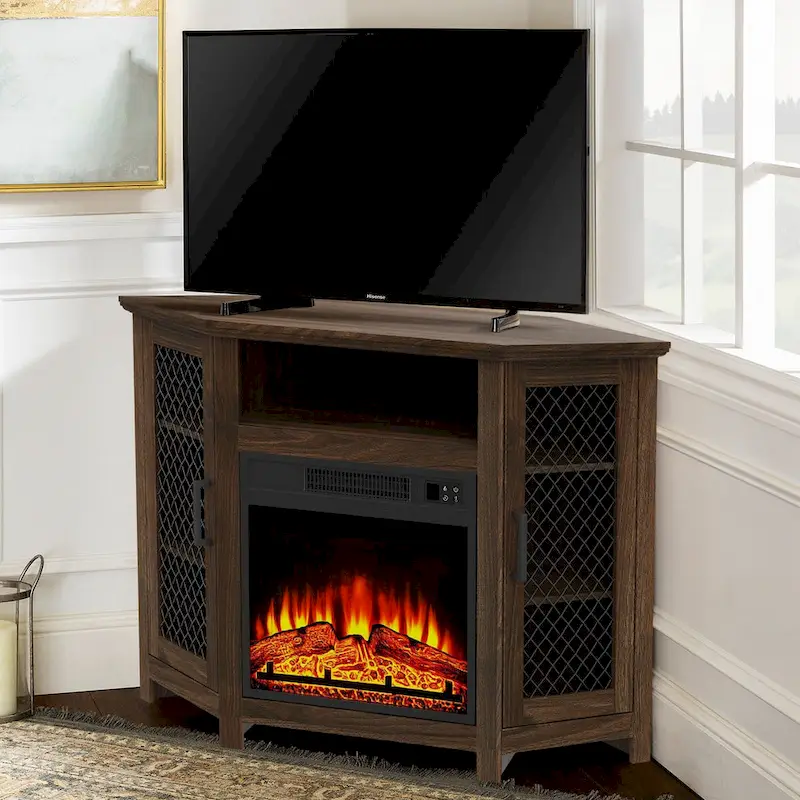 45 inch Industrial Corner Electric Fireplace TV Stand Console Table - 17 Electric Fireplace - Image 16