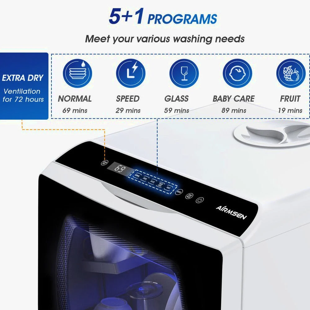 AIRMSEN Portable Countertop Dishwasher, 5-Liter Built-In Water Tank, 5 Washing Programs - AE-TDQR03 - Image 4