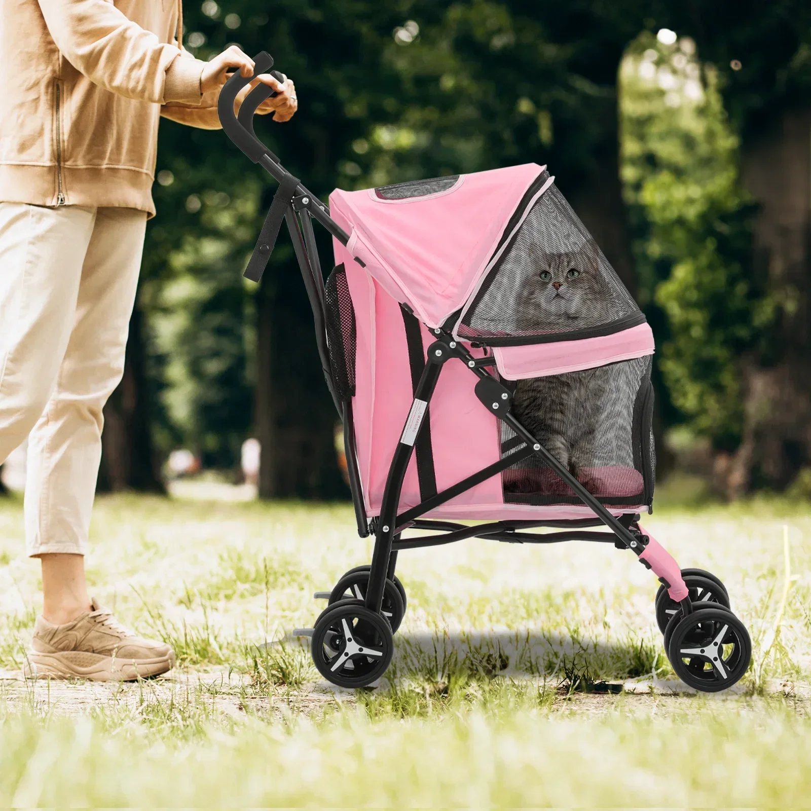 Magshion 4 Wheel Foldable Pet Stroller for Small Medium Dogs, Pink, 22 lbs - Image 3