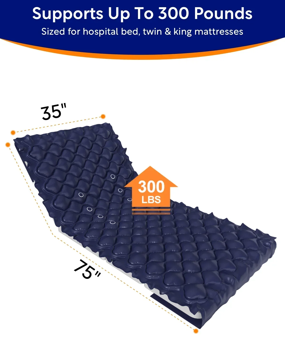 VOCIC Alternating Air Pressure Mattress Pad, Blue, 89"X38"X3", Vinyl - S34 - Image 6