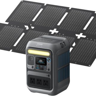 Anker Solar Generator SOLIX C300 with 60W Solar Panel, 288Wh Portable Power Station, 300W (600W Surge), LiFePO4 Battery, 140W Two-Way Fast Charging, for Outdoor Camping, Traveling, and Emergencies
