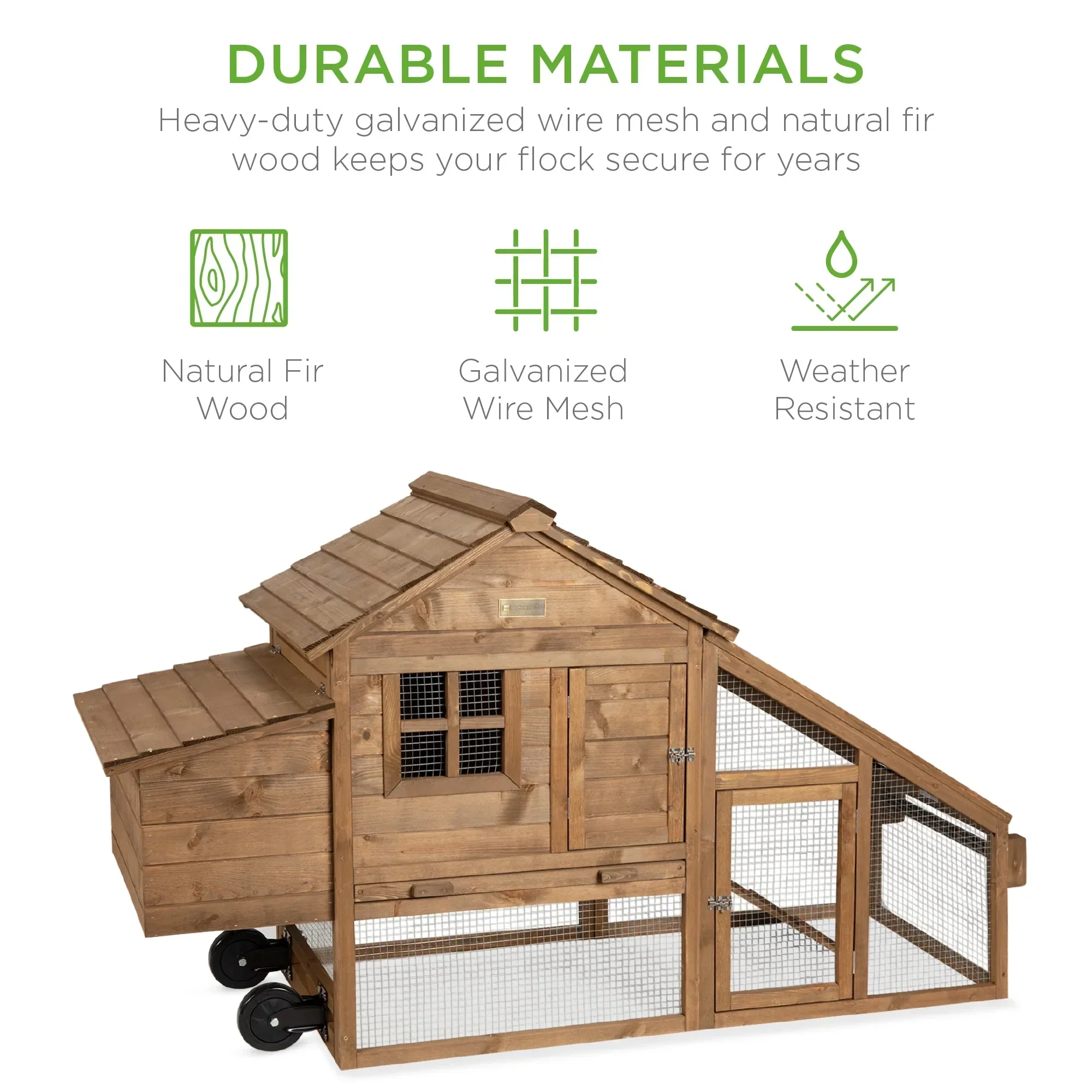 Best Choice Products Mobile Fir Wood Chicken Coop Tractor, 70in, Wheels, 2 Doors, Nest Box, Removable Tray - Image 5