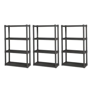 Sterilite Plastic Indoor Outdoor 4-Shelf Shelving Unit, Flat Gray, 3 Pack