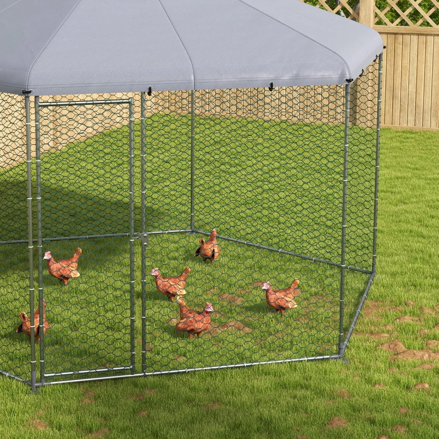 PawHut Large Metal Coop Run With Waterproof Anti-UV Cover, 13 ft x 11.4 ft x 8.6 ft - Image 7