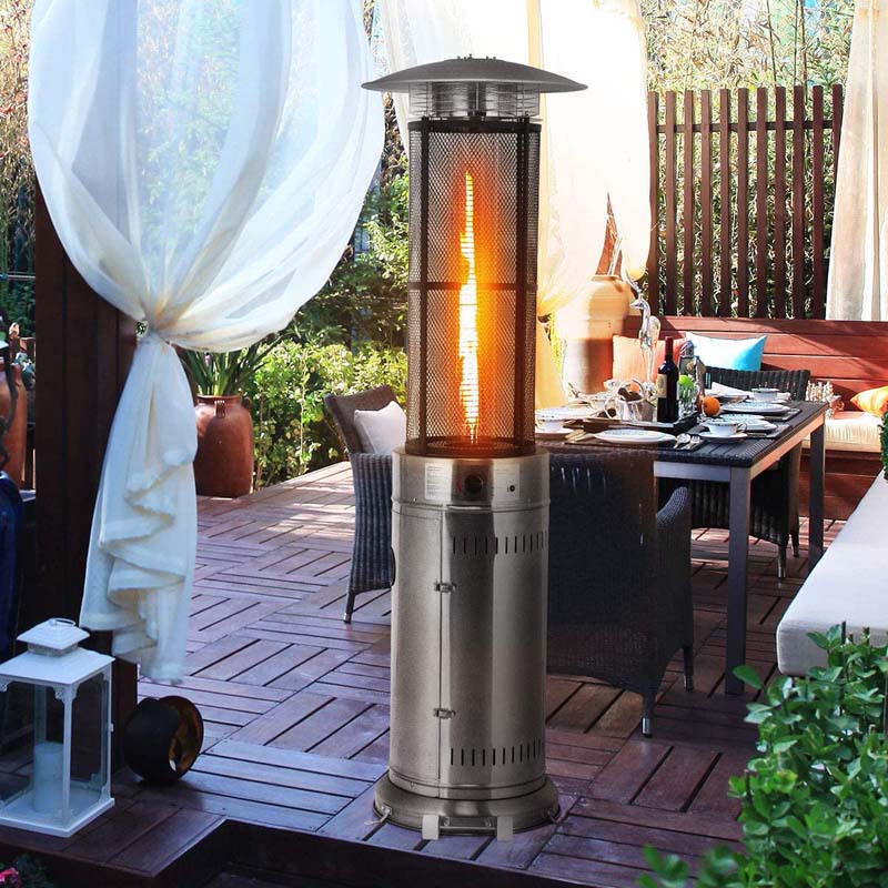 41000 BTU Standing Propane Patio Heater with Wheels, Stainless Steel Round Glass Tube Gas Outdoor Heater - Image 2