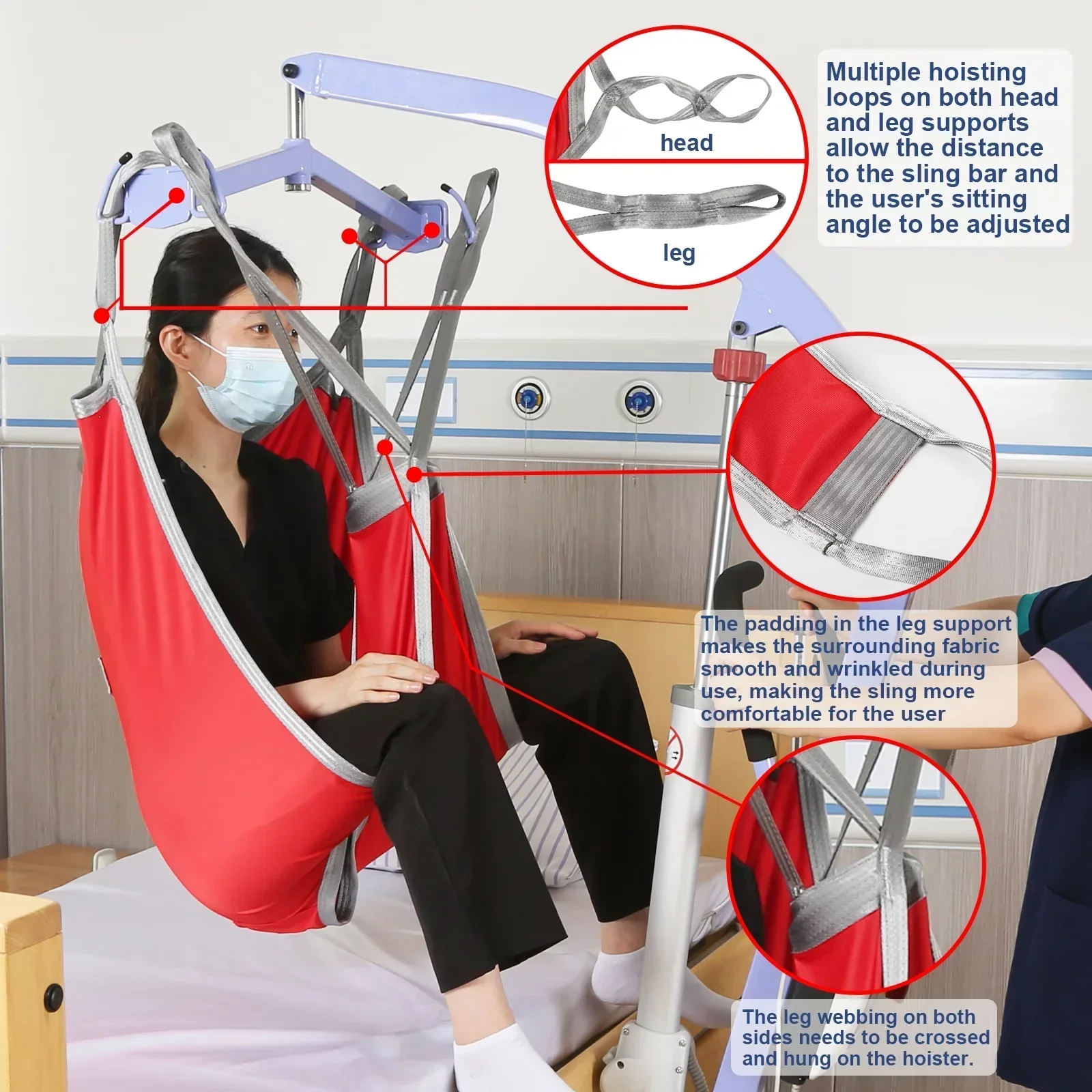 EZ Assistive Patient Lift Sling With Divided Leg, Red, Large, 500 lb Capacity - Image 3
