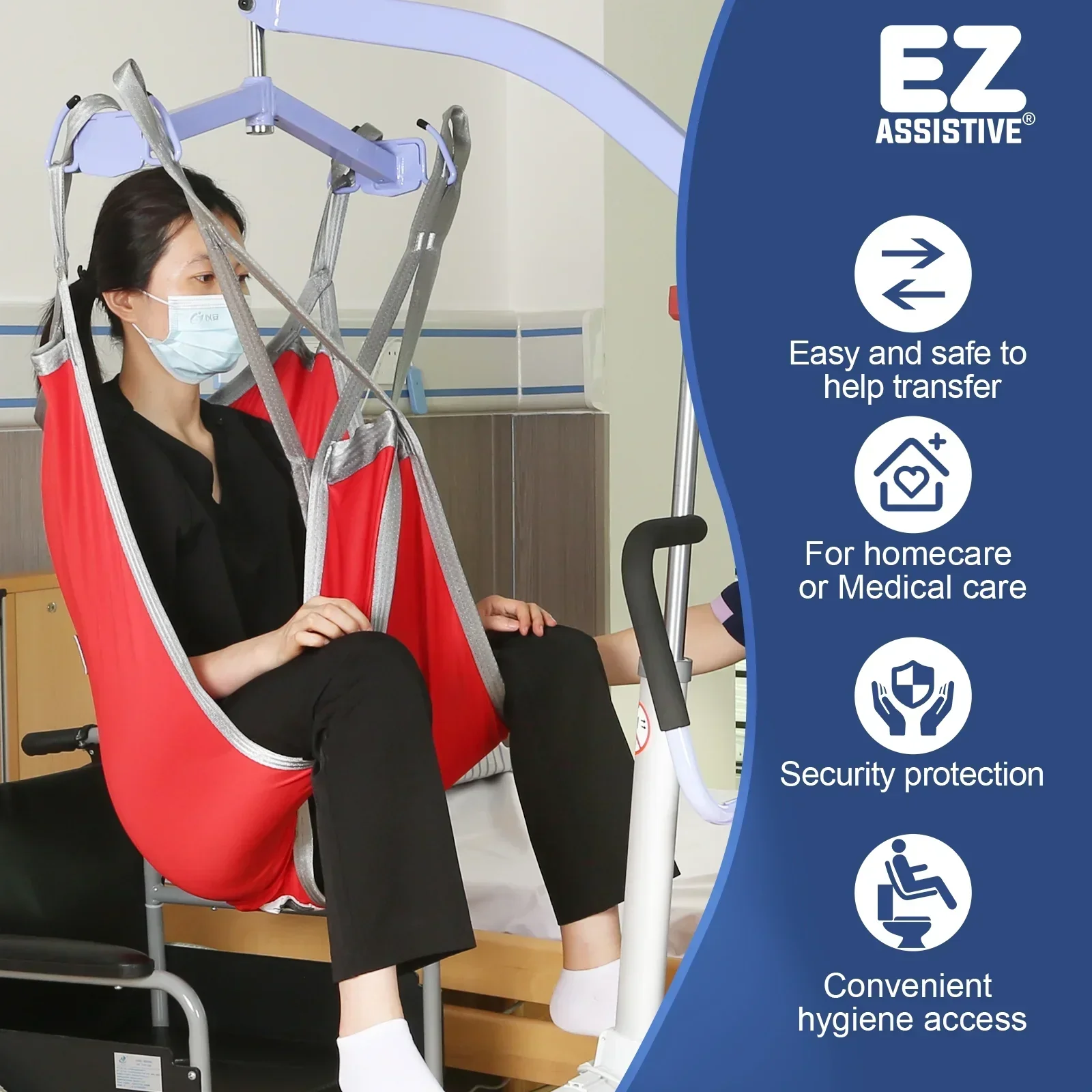 EZ Assistive Patient Lift Sling With Divided Leg, Red, Large, 500 lb Capacity - Image 2