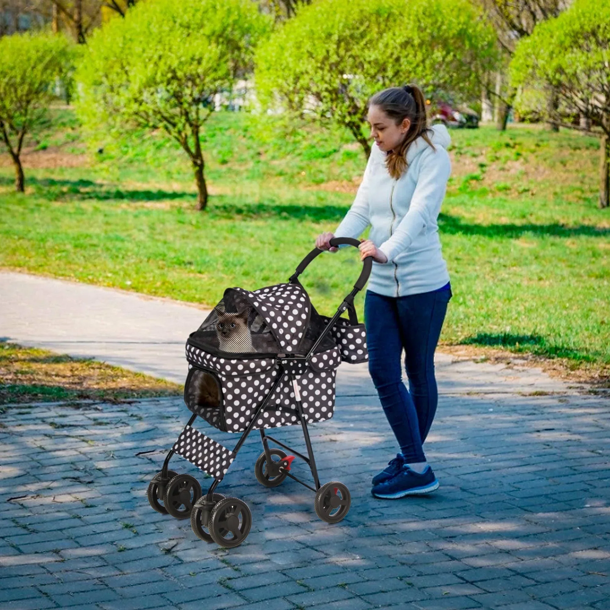 Foldable Pet Travel Stroller For Cats & Dogs, Waterproof, 4 Wheels, Black - Image 4