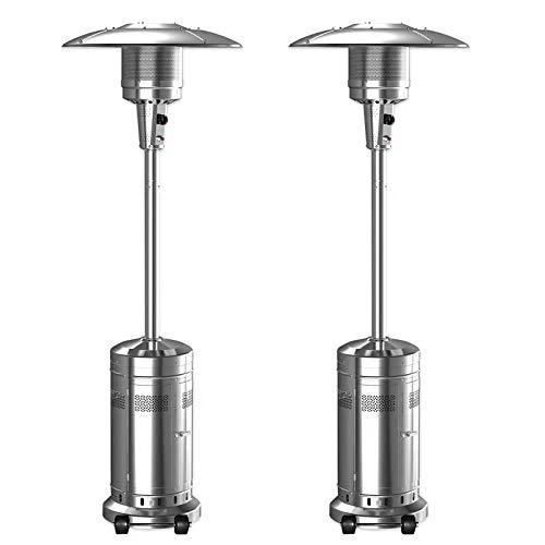 2 Set 48,000-BTU Umbrella Patio Propane Heater with Wheels,Stainless Steel Patio Heater,Stainless Steel Floorstanding Liquid Propane Heater Outdoor Patio,Patio Heater Standing Outdoor (Color:Silver) - Image 2