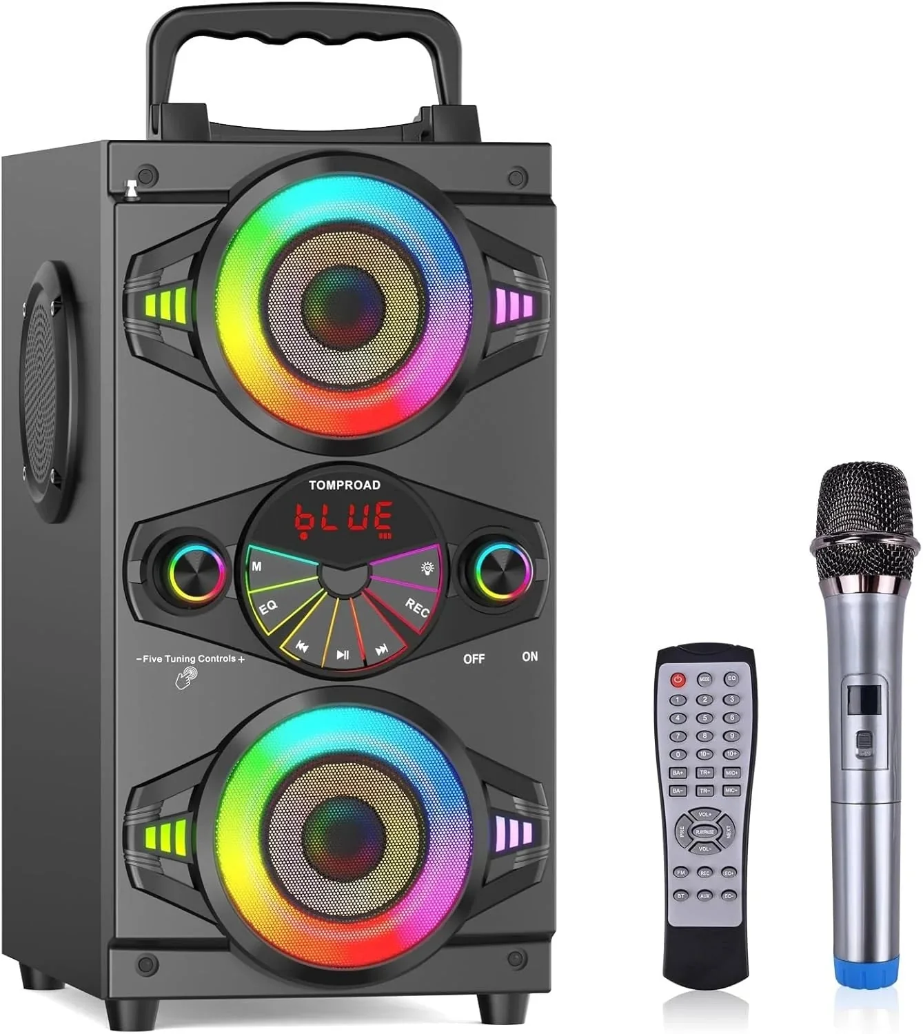 Speakers, 60W Portable Wireless Loud Outdoor Home Party Bluetooth Speaker with Subwoofer, FM Radio, LED Colorful Lights, Microphone, Remote and Big Powerful Stereo Deep Bass Sound Boombox - Image 9