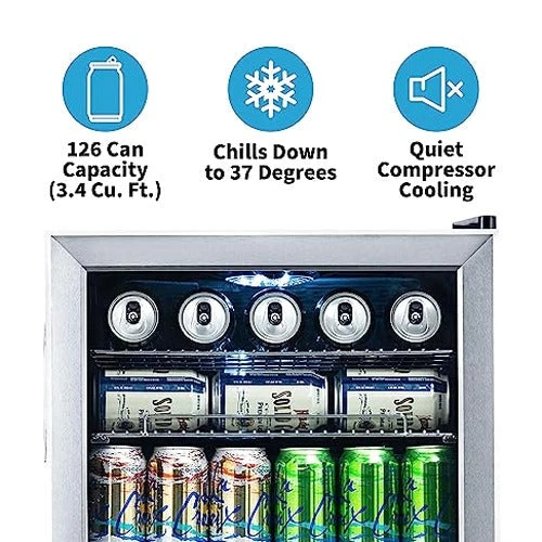 NewAir Beverage Refrigerator Cooler, 126 Cans, 3.4 Cubic Feet, Stainless Steel - AB-1200 - Image 10