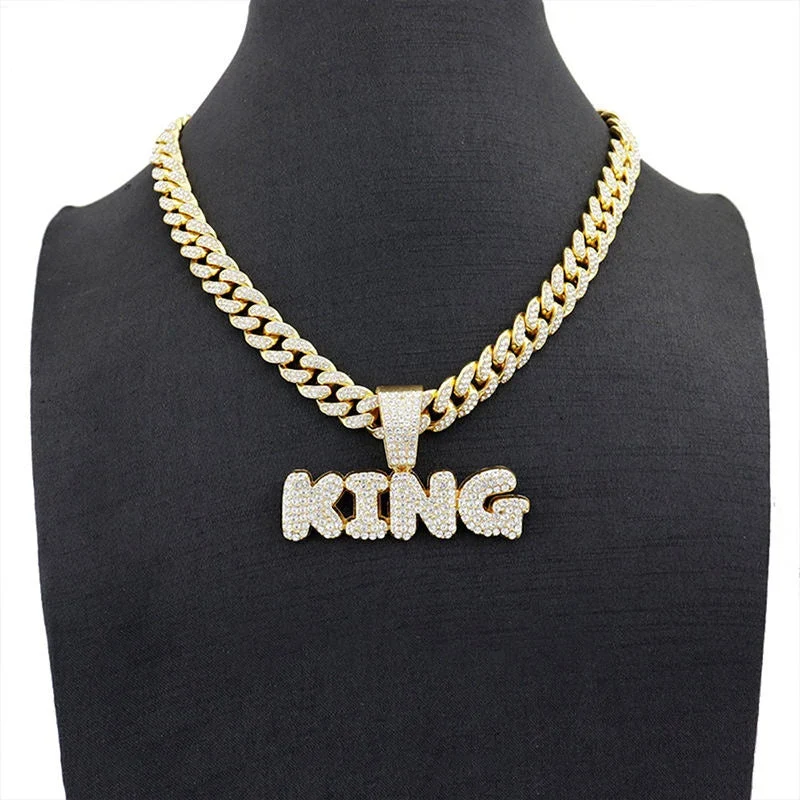 Full Diamond King Football Pendant Necklace With 20in Cuban Link Chain, 13mm Width - Image 2