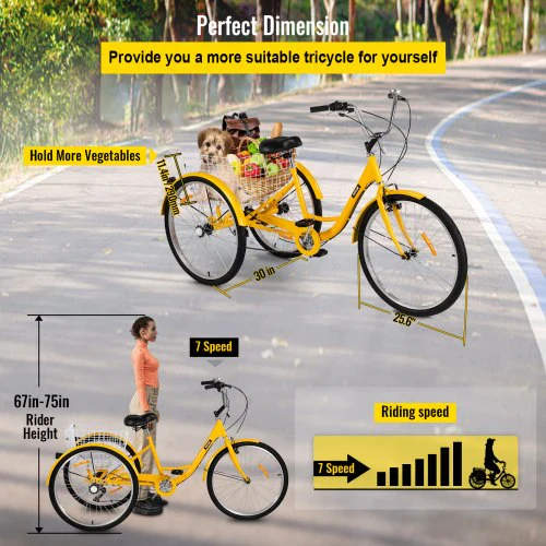 Adult Tricycle 26 7 Speed 3 Wheel Trike Bicycle Bike Cruise w Basket Shooping - Image 3