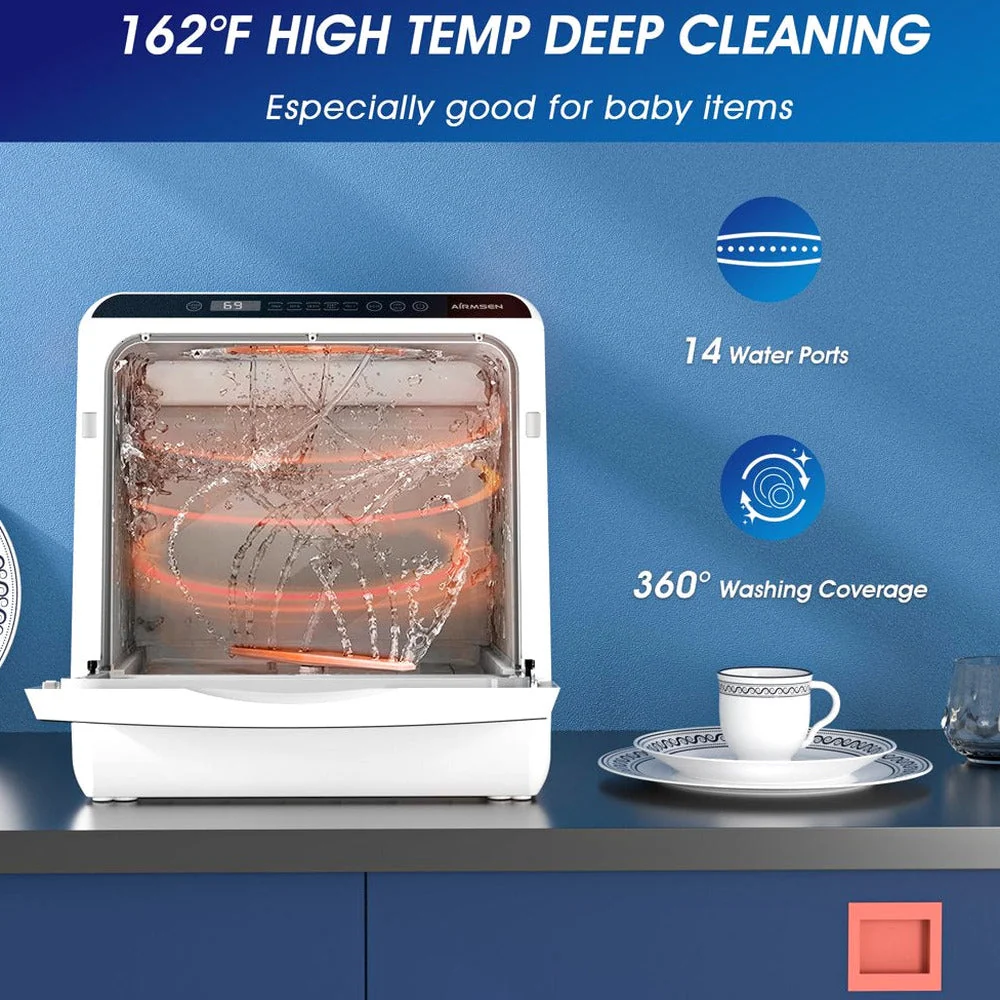 AIRMSEN Portable Countertop Dishwasher, 5-Liter Built-In Water Tank, 5 Washing Programs - AE-TDQR03 - Image 7
