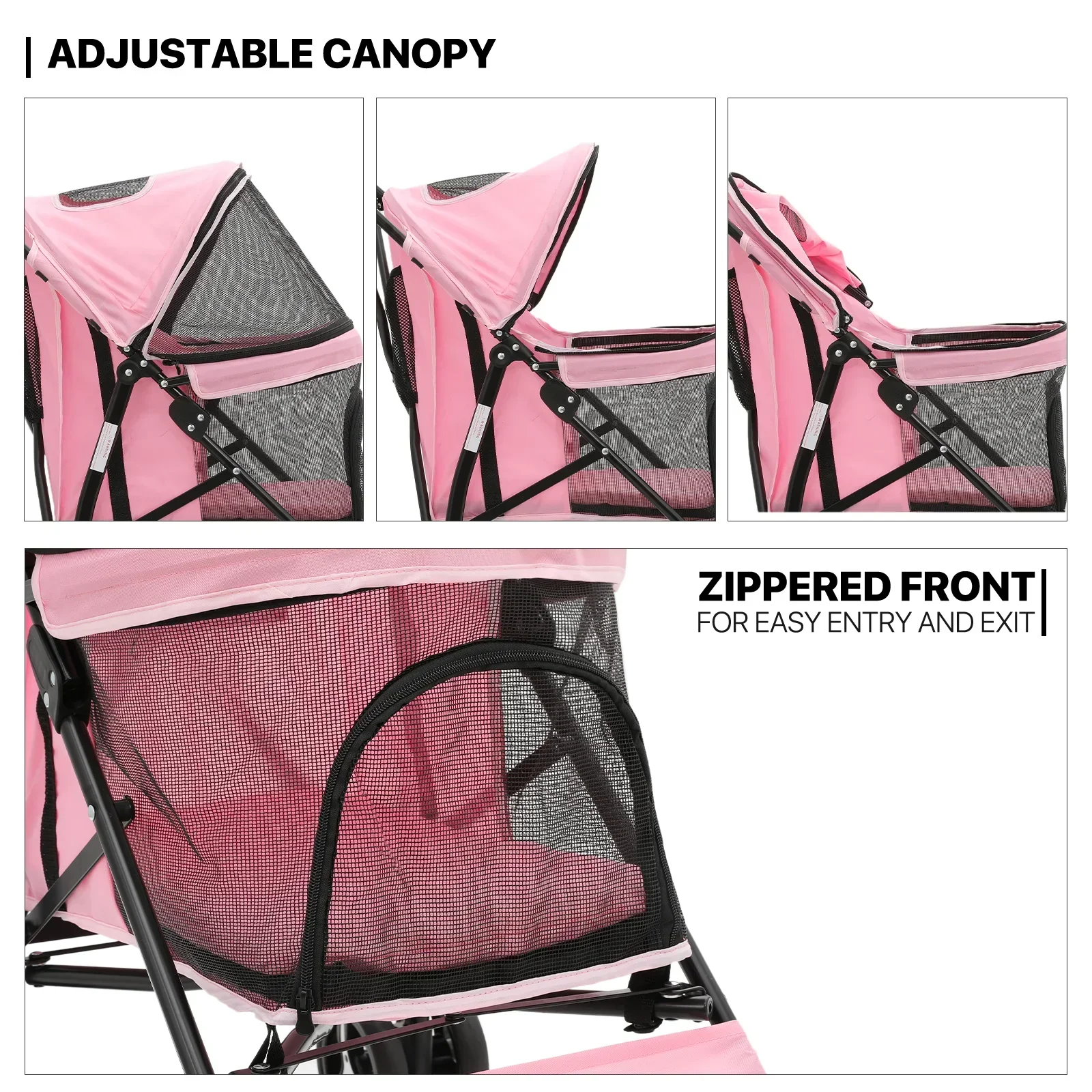 MoNiBloom Foldable Pet Stroller for Small Medium Dogs, 22 lbs, Pink - Image 5