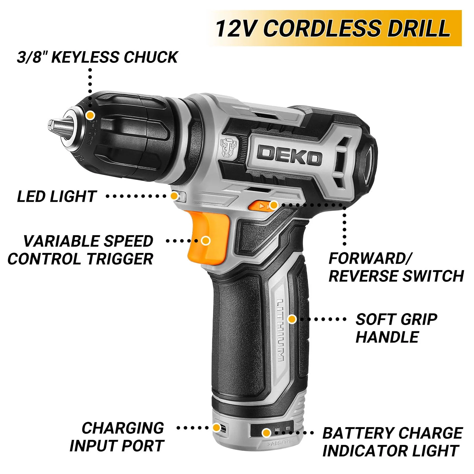 Tool Kit Box Drill Set: Home Mechanic Toolbox with 12V Power Cordless Drill - Image 4