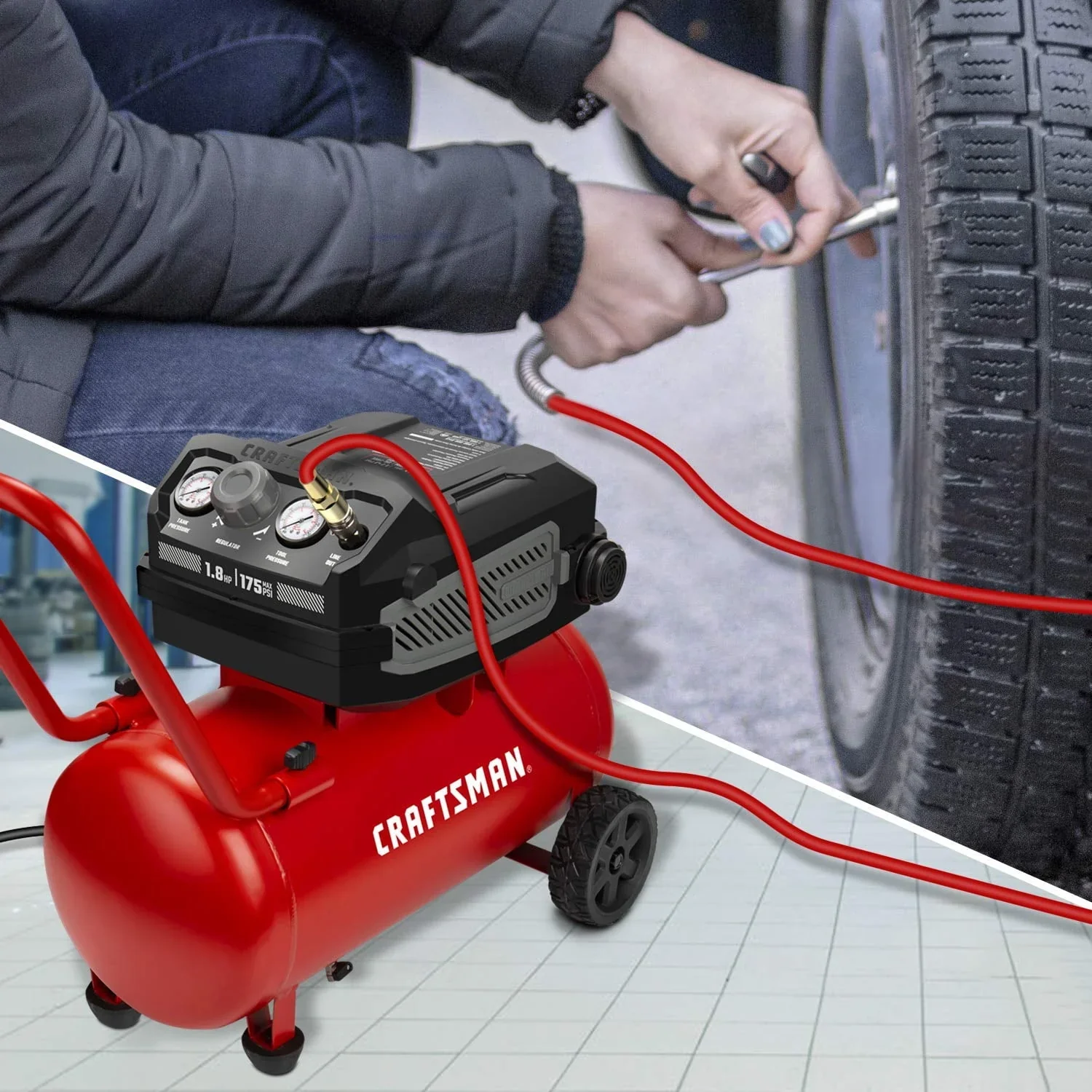 HARD Air Compressor, 10 Gallon 1.8 HP 175 PSI, 4.0CFM@90PSI, Oil Free and Maintenance Free, Portable with Large Wheels, CMXECXA0201041 - Image 6