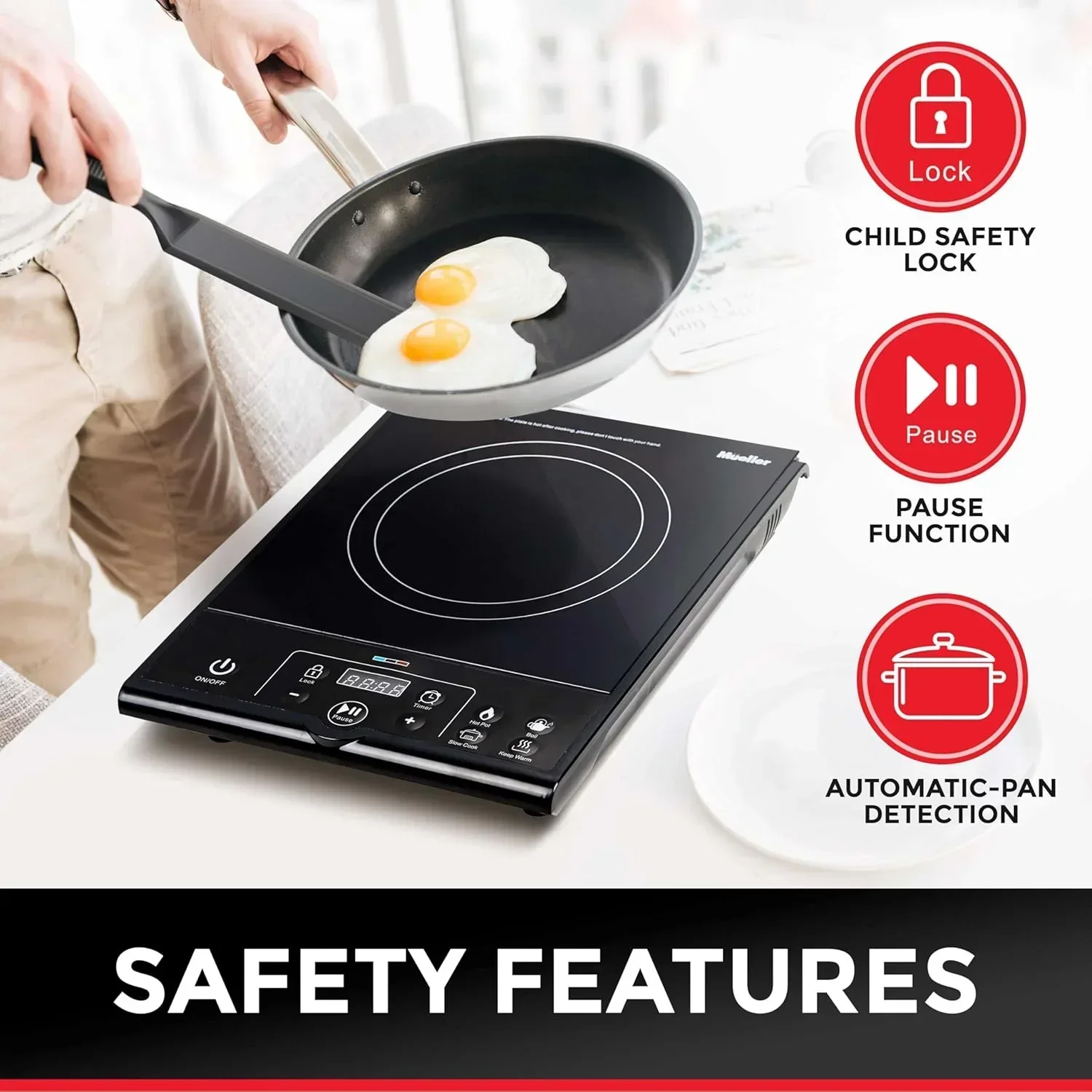 RapidTherm Portable Induction Cooktop Hot Plate, 1800W, 8 Temperature Levels - Image 4