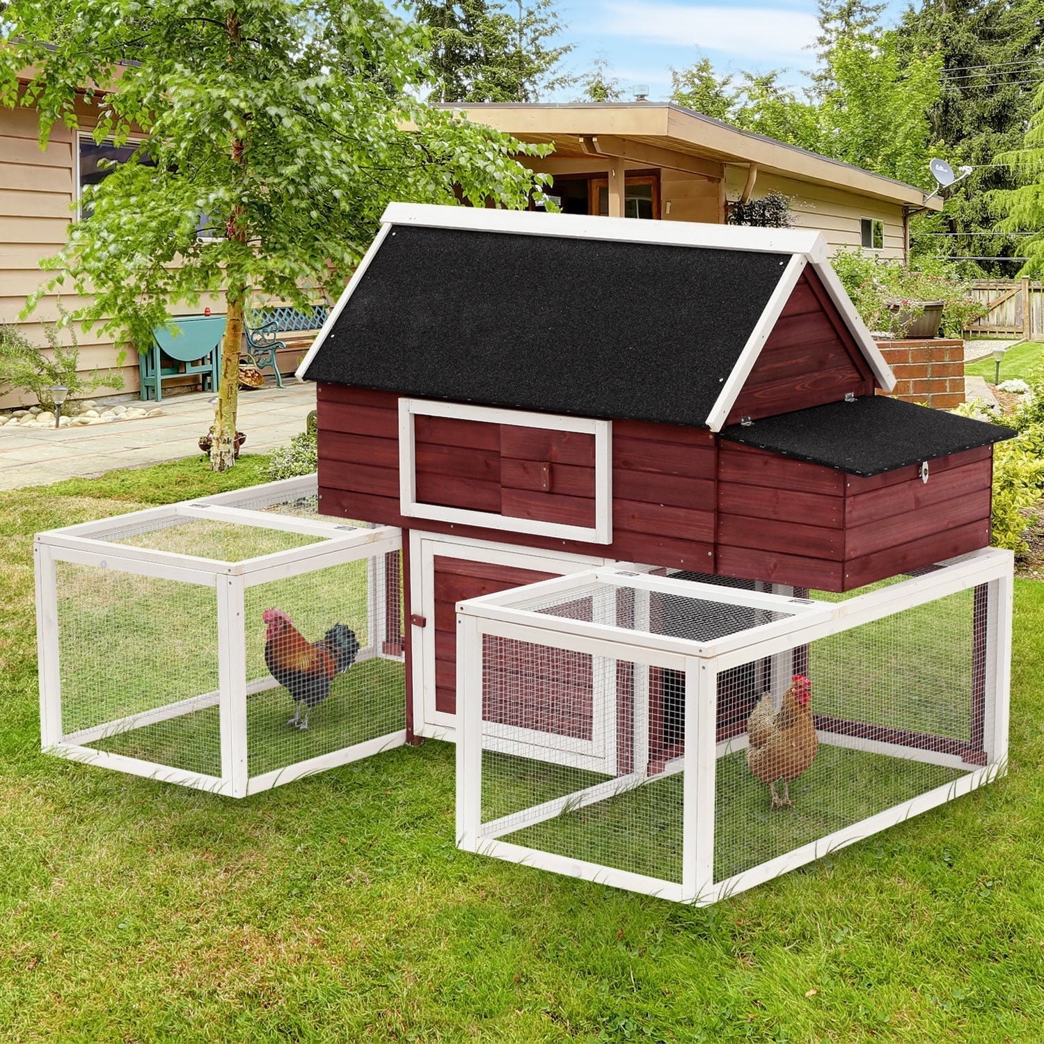 Pawhut Wooden Backyard Chicken Coop With Nesting Box And Run, 114in - Image 2
