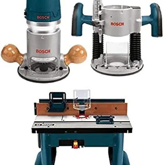 BOSCH 1617EVSPK Wood 12 Amp Router Tool Combo Kit 2.25 Horsepower Plunge Router & Fixed Base with a Variable Speed