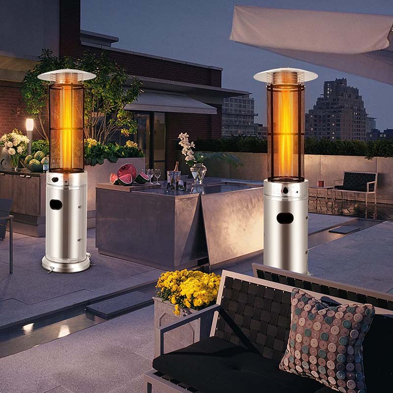41000 BTU Standing Propane Patio Heater with Wheels, Stainless Steel Round Glass Tube Gas Outdoor Heater - Image 4