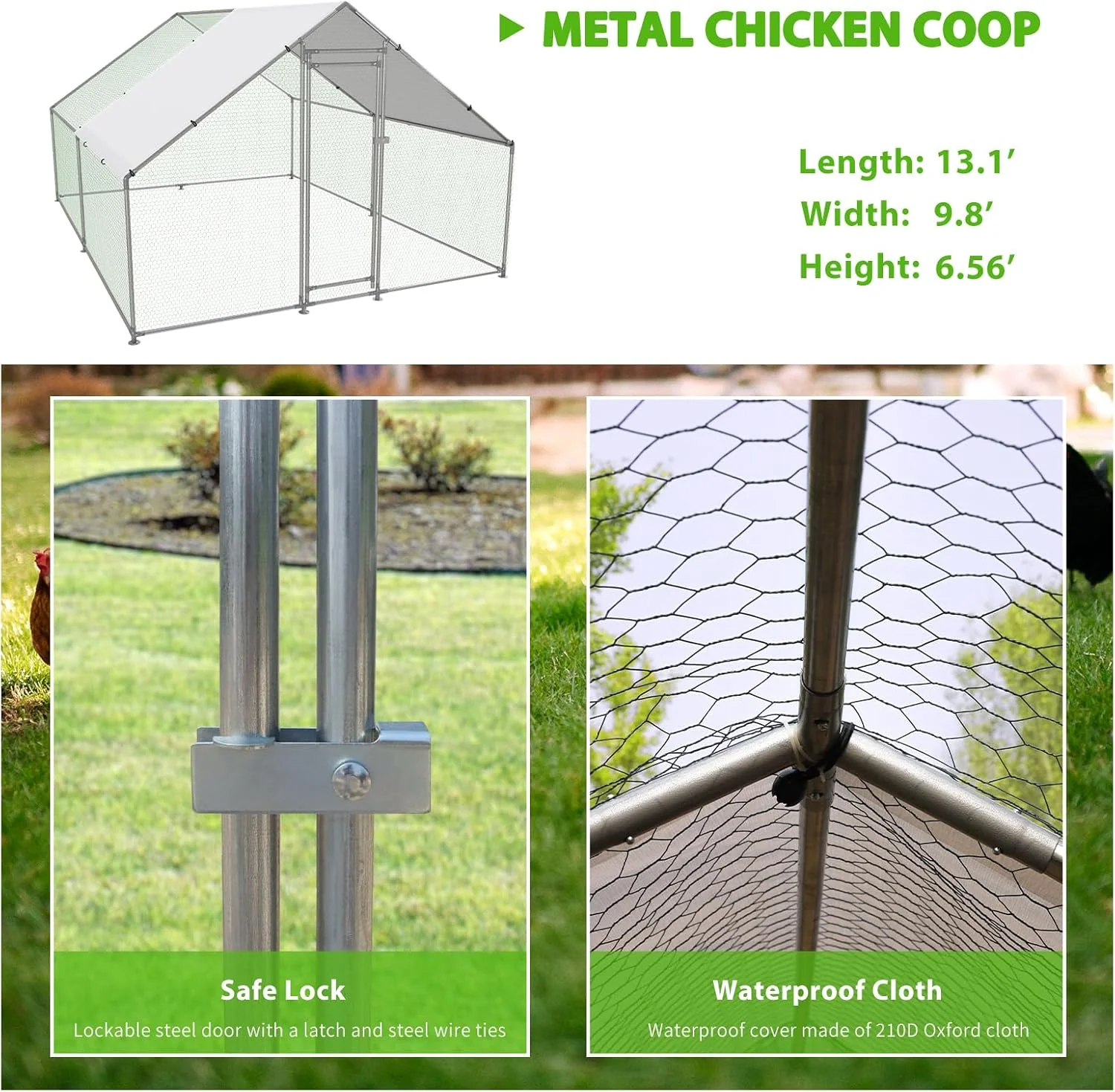 Metal Walk-In Chicken Coop Poultry Cage With Anti-UV Cover - Multiple Sizes - Image 3