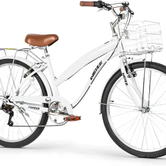 WEIZE Beach Cruiser Bike, 26 inch Commuter Bicycle for Adult Men and Women, 7-Speed/High-Carbon Steel/Front & Rear Fenders, Comfortable City Bikes with Rear Rack or Basket, Ergonomic Upright Design