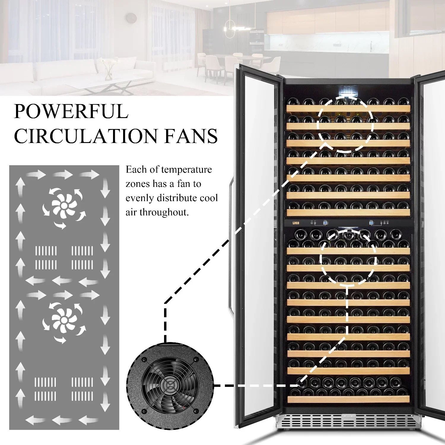 Lanbo 32 Inch 287 Bottle Dual Zone Compressor Freestanding Wine Refrigerator - LW328DD - Image 15