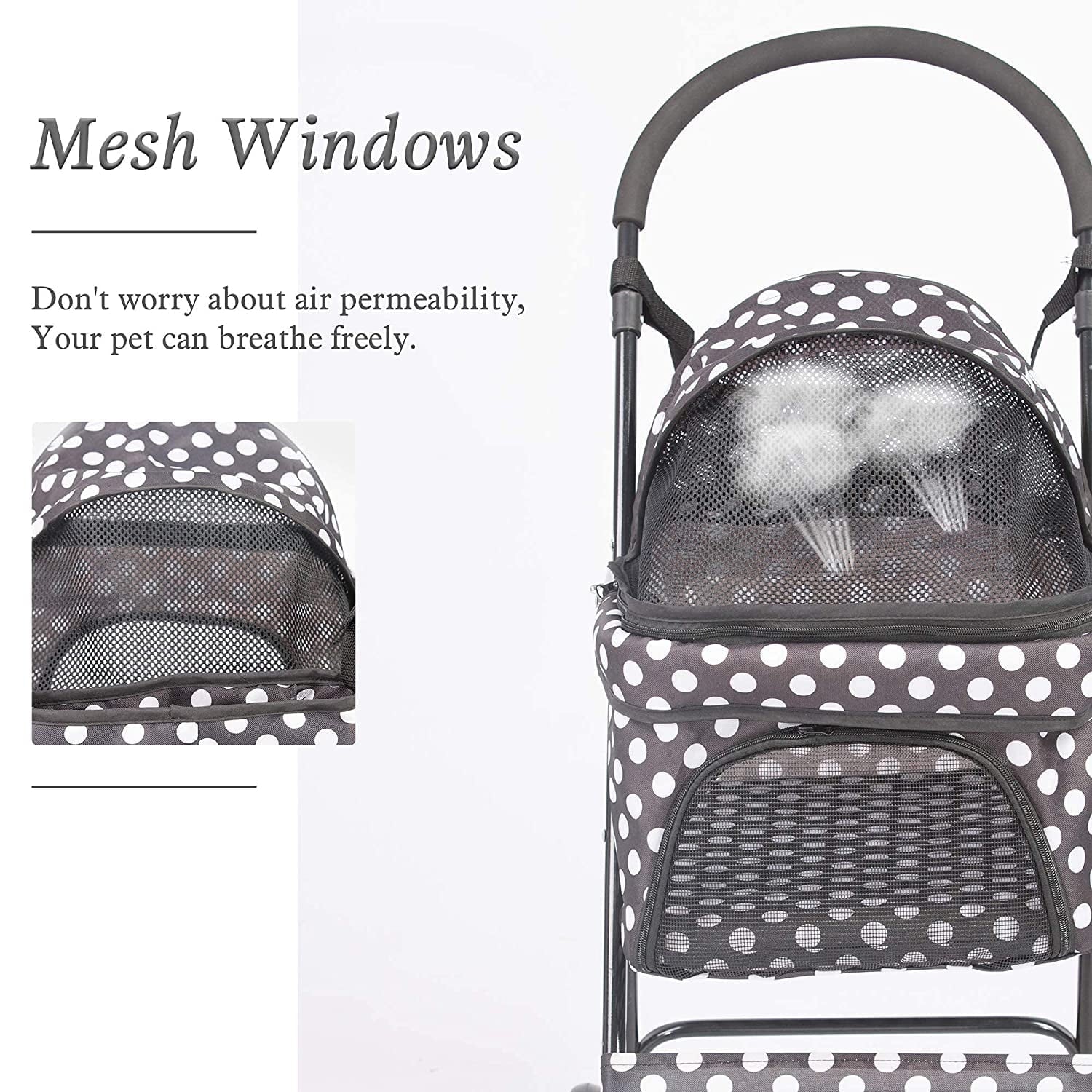Foldable Pet Travel Stroller For Cats & Dogs, Waterproof, 4 Wheels, Black - Image 5