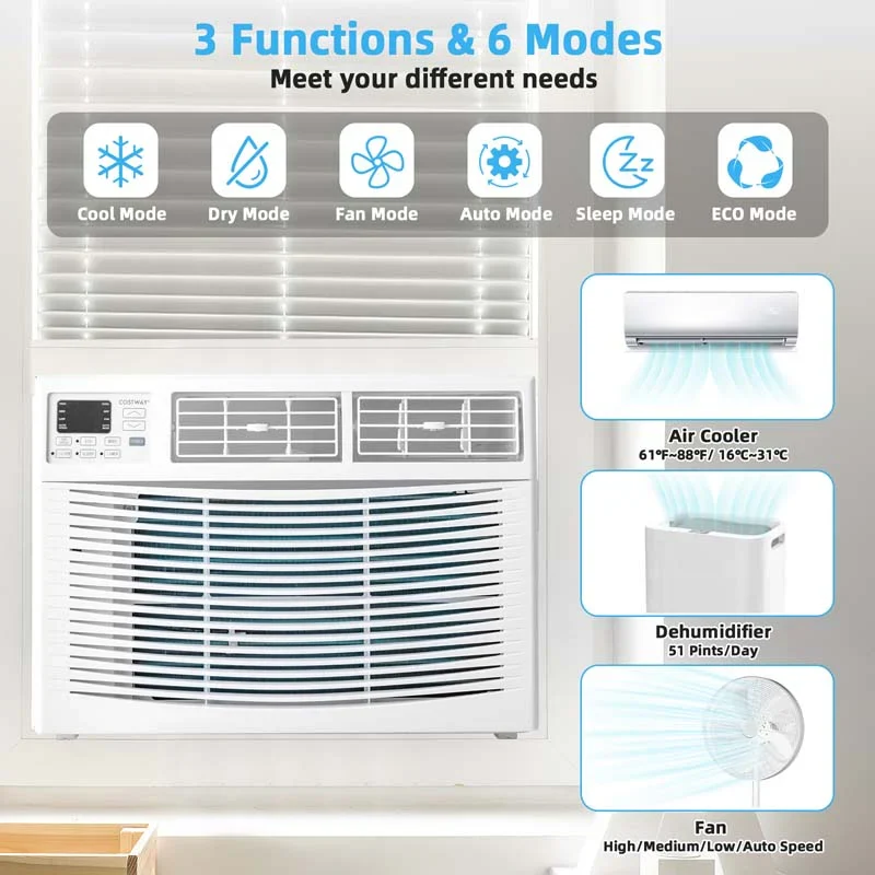 10000 BTU Window Air Conditioner With Remote, ECO Mode And Dehumidifier - White - Image 3