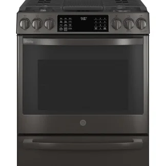 GE APPLIANCES Profile 30in Smart Slide-In Front-Control Gas Range, Black Stainless - PGS930BPTS