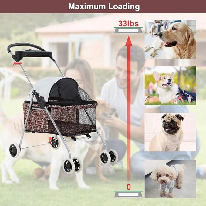BestPet Posh Pet Stroller, Leopard Skin - Image 6